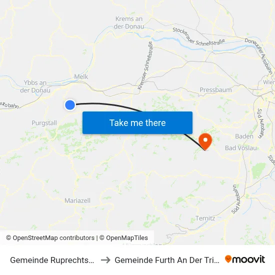 Gemeinde Ruprechtshofen to Gemeinde Furth An Der Triesting map