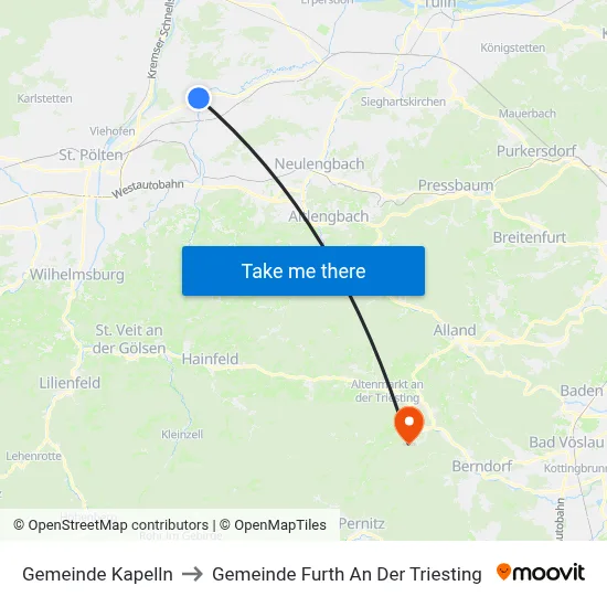 Gemeinde Kapelln to Gemeinde Furth An Der Triesting map