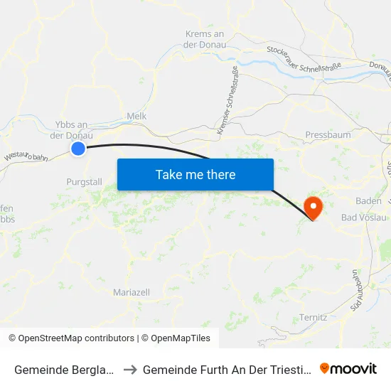 Gemeinde Bergland to Gemeinde Furth An Der Triesting map