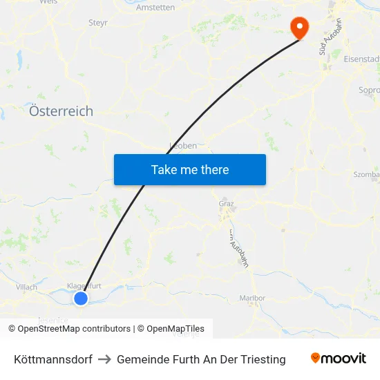 Köttmannsdorf to Gemeinde Furth An Der Triesting map