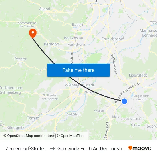 Zemendorf-Stöttera to Gemeinde Furth An Der Triesting map