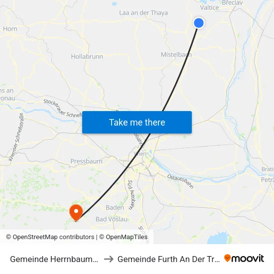 Gemeinde Herrnbaumgarten to Gemeinde Furth An Der Triesting map