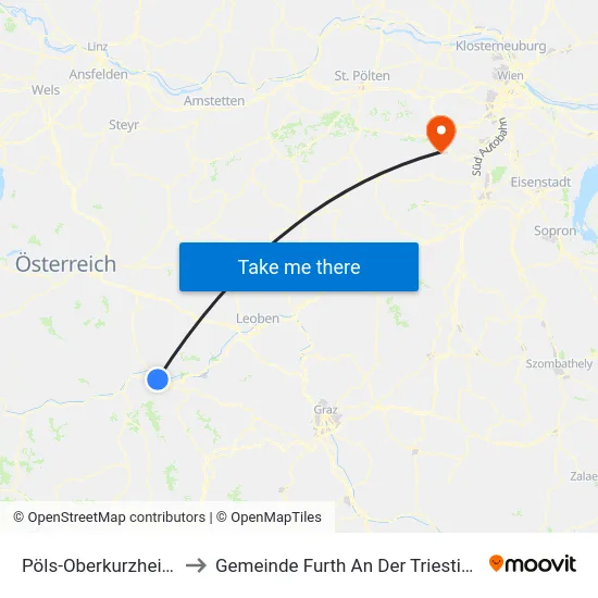 Pöls-Oberkurzheim to Gemeinde Furth An Der Triesting map