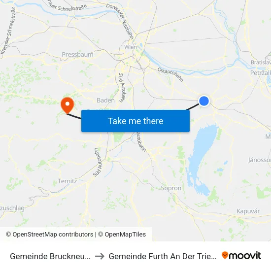 Gemeinde Bruckneudorf to Gemeinde Furth An Der Triesting map