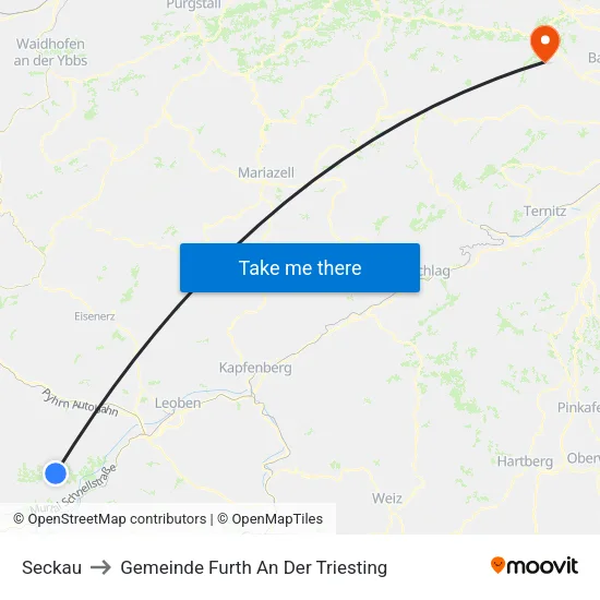 Seckau to Gemeinde Furth An Der Triesting map