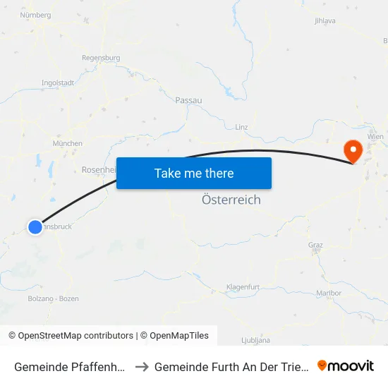 Gemeinde Pfaffenhofen to Gemeinde Furth An Der Triesting map
