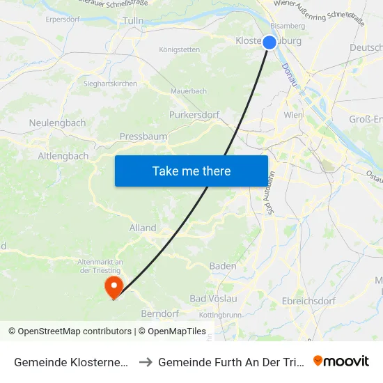 Gemeinde Klosterneuburg to Gemeinde Furth An Der Triesting map