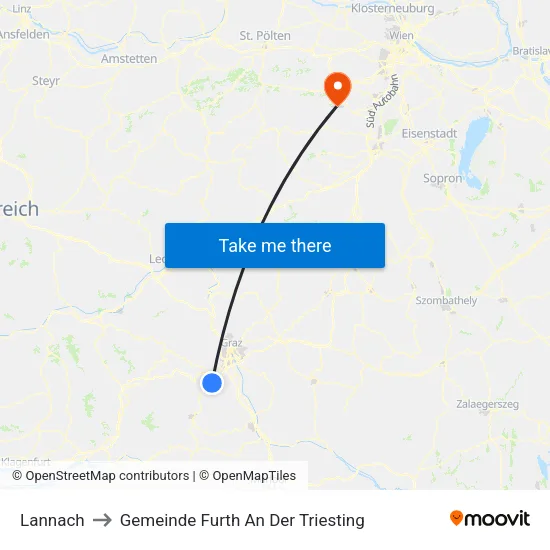 Lannach to Gemeinde Furth An Der Triesting map