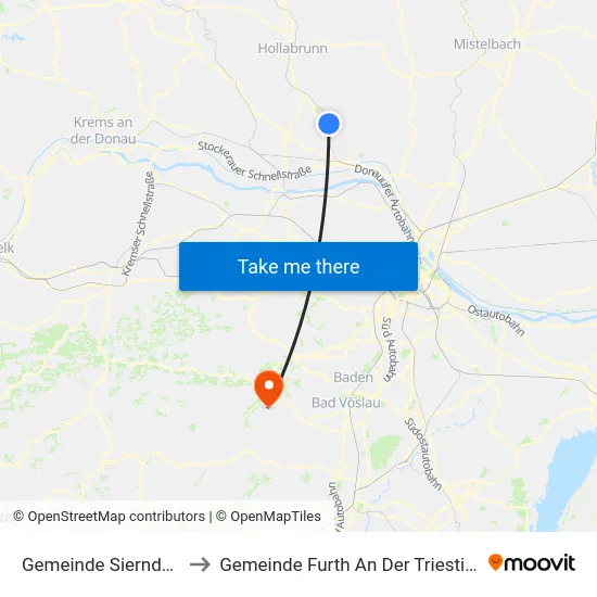 Gemeinde Sierndorf to Gemeinde Furth An Der Triesting map
