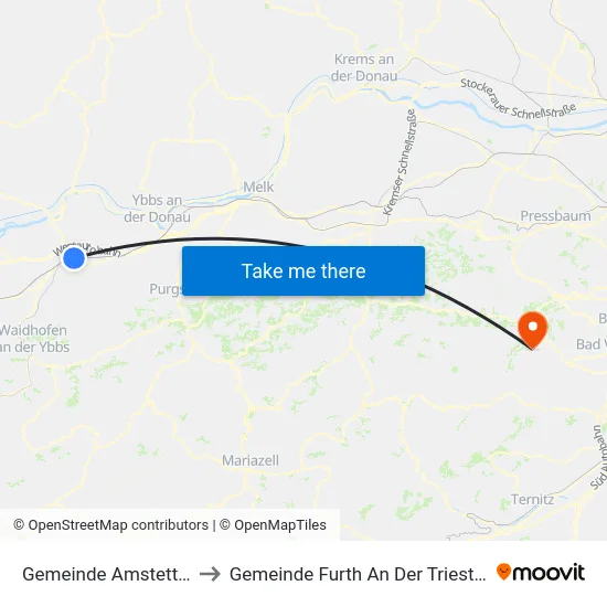 Gemeinde Amstetten to Gemeinde Furth An Der Triesting map