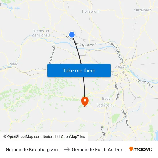 Gemeinde Kirchberg am Wagram to Gemeinde Furth An Der Triesting map