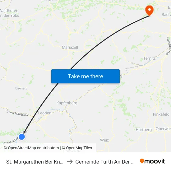 St. Margarethen Bei Knittelfeld to Gemeinde Furth An Der Triesting map