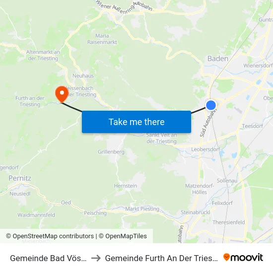 Gemeinde Bad Vöslau to Gemeinde Furth An Der Triesting map