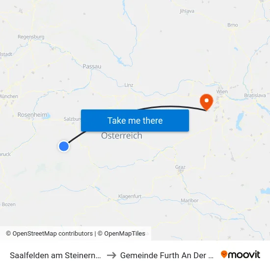 Saalfelden am Steinernen Meer to Gemeinde Furth An Der Triesting map