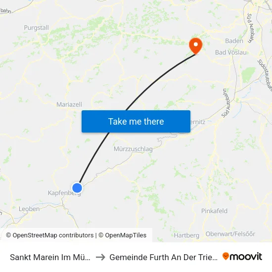 Sankt Marein Im Mürztal to Gemeinde Furth An Der Triesting map