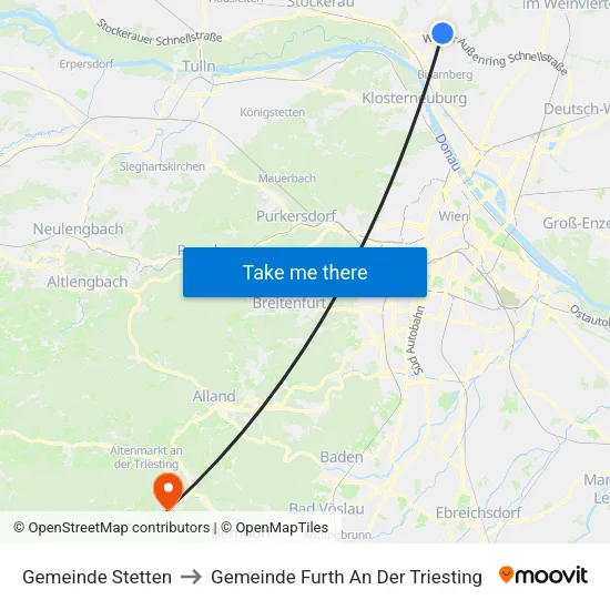 Gemeinde Stetten to Gemeinde Furth An Der Triesting map
