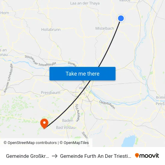 Gemeinde Großkrut to Gemeinde Furth An Der Triesting map