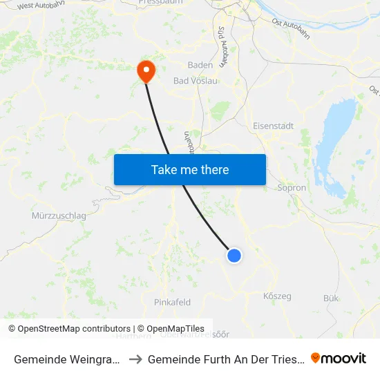 Gemeinde Weingraben to Gemeinde Furth An Der Triesting map