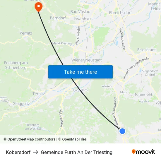 Kobersdorf to Gemeinde Furth An Der Triesting map