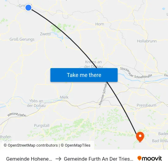 Gemeinde Hoheneich to Gemeinde Furth An Der Triesting map