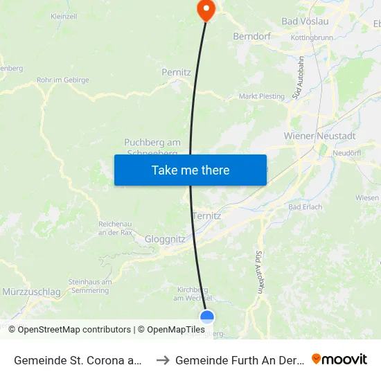 Gemeinde St. Corona am Wechsel to Gemeinde Furth An Der Triesting map