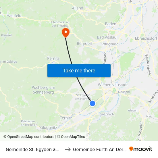 Gemeinde St. Egyden am Steinfeld to Gemeinde Furth An Der Triesting map