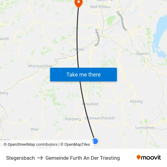 Stegersbach to Gemeinde Furth An Der Triesting map