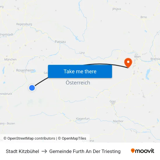 Stadt Kitzbühel to Gemeinde Furth An Der Triesting map