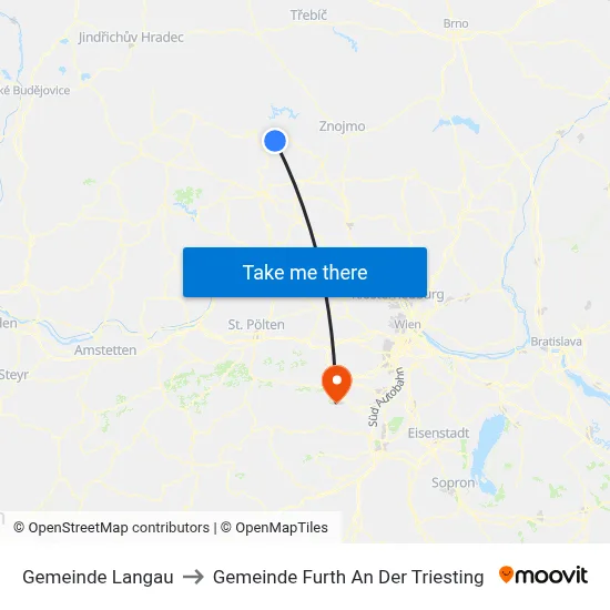 Gemeinde Langau to Gemeinde Furth An Der Triesting map
