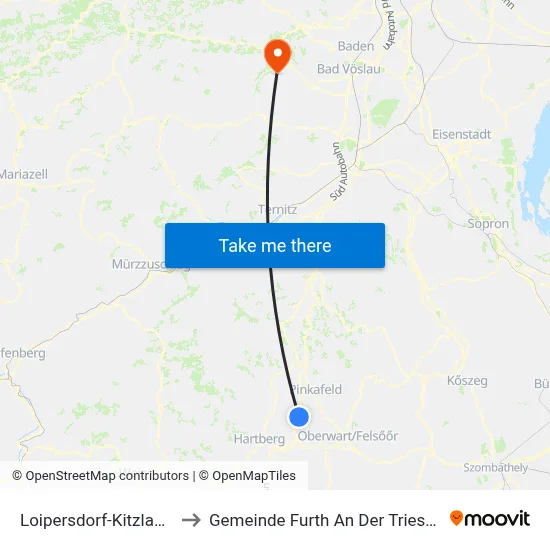 Loipersdorf-Kitzladen to Gemeinde Furth An Der Triesting map