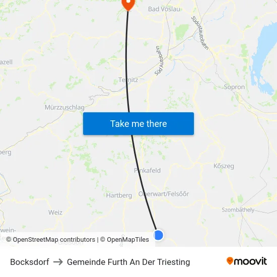 Bocksdorf to Gemeinde Furth An Der Triesting map