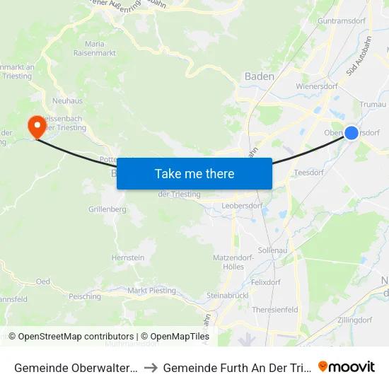 Gemeinde Oberwaltersdorf to Gemeinde Furth An Der Triesting map