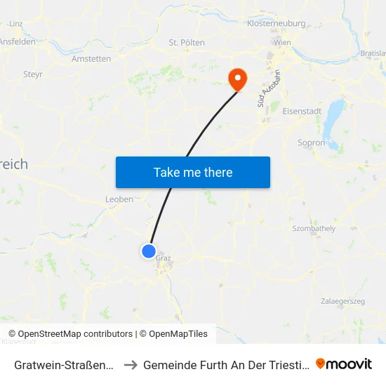 Gratwein-Straßengel to Gemeinde Furth An Der Triesting map