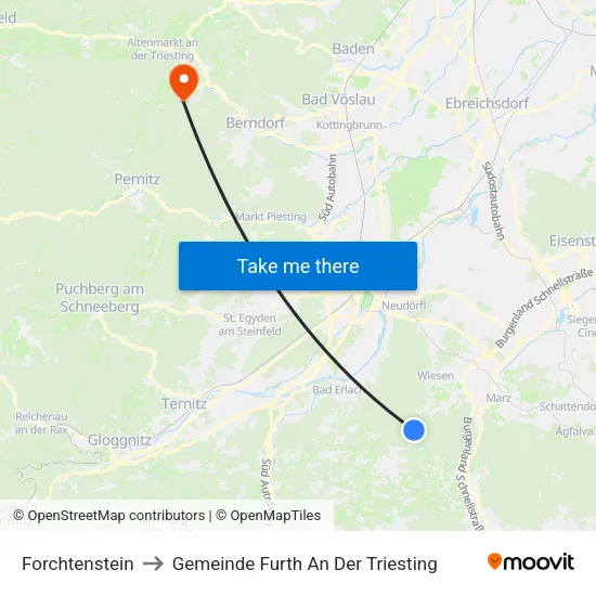 Forchtenstein to Gemeinde Furth An Der Triesting map