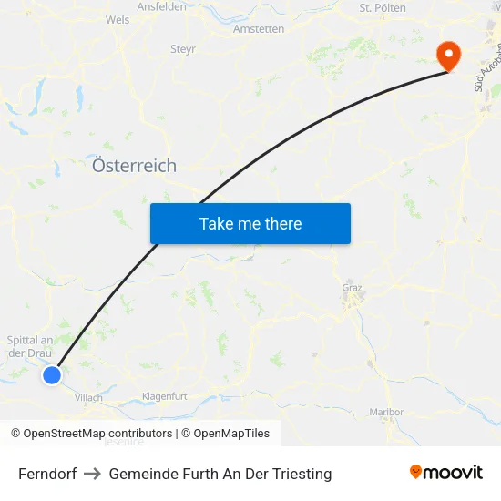 Ferndorf to Gemeinde Furth An Der Triesting map