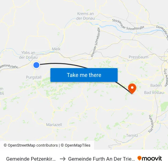 Gemeinde Petzenkirchen to Gemeinde Furth An Der Triesting map