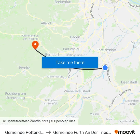 Gemeinde Pottendorf to Gemeinde Furth An Der Triesting map