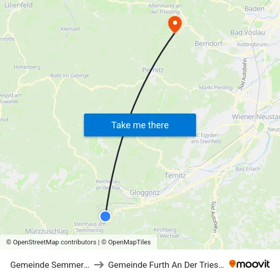 Gemeinde Semmering to Gemeinde Furth An Der Triesting map