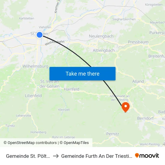 Gemeinde St. Pölten to Gemeinde Furth An Der Triesting map