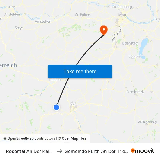 Rosental An Der Kainach to Gemeinde Furth An Der Triesting map