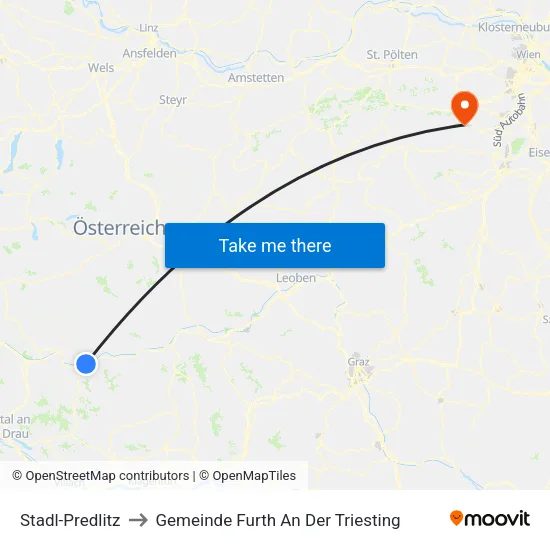 Stadl-Predlitz to Gemeinde Furth An Der Triesting map