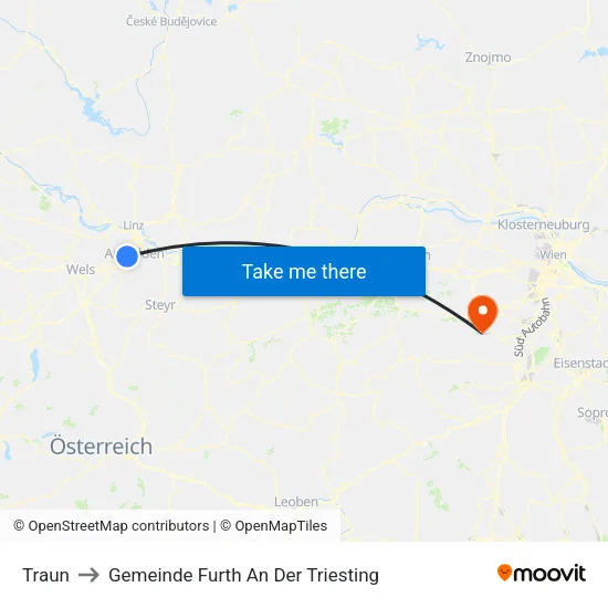 Traun to Gemeinde Furth An Der Triesting map