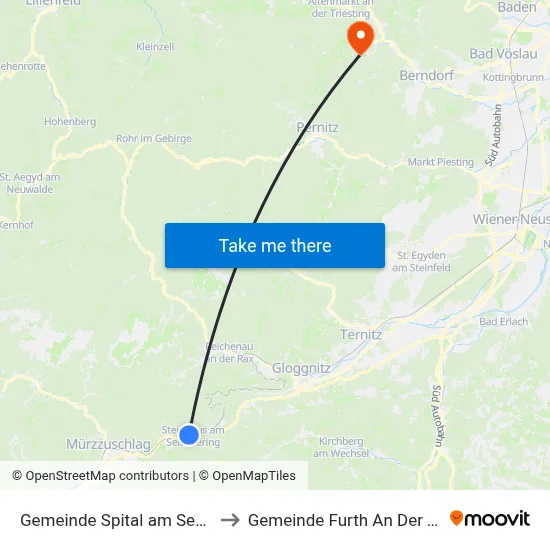 Gemeinde Spital am Semmering to Gemeinde Furth An Der Triesting map