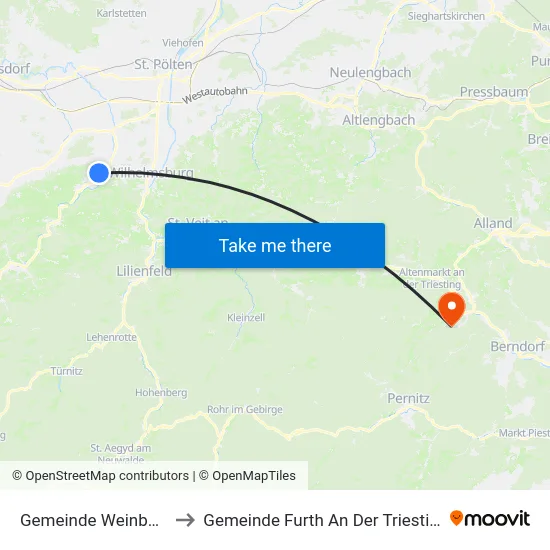 Gemeinde Weinburg to Gemeinde Furth An Der Triesting map