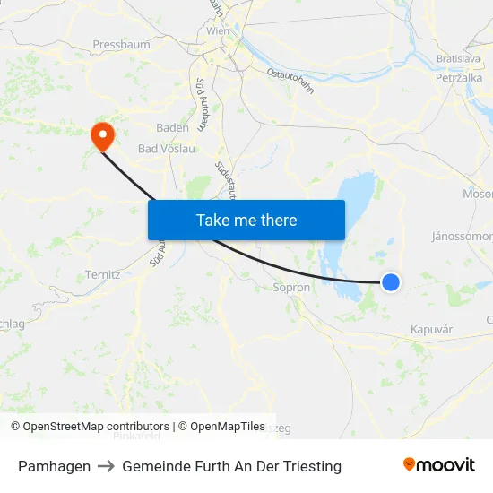 Pamhagen to Gemeinde Furth An Der Triesting map