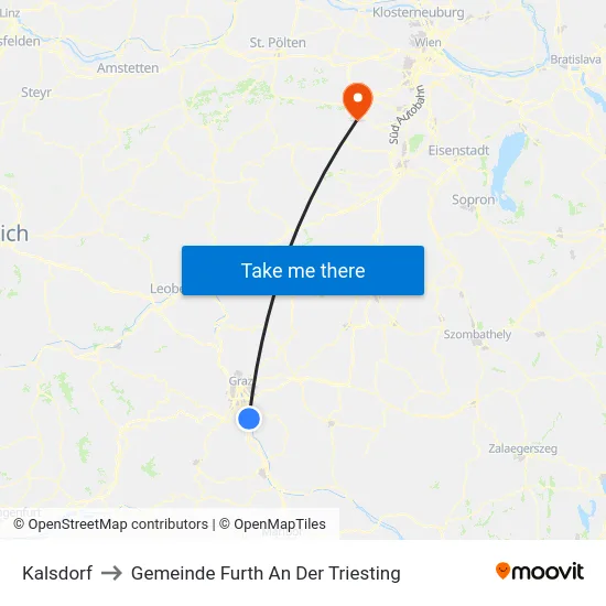Kalsdorf to Gemeinde Furth An Der Triesting map