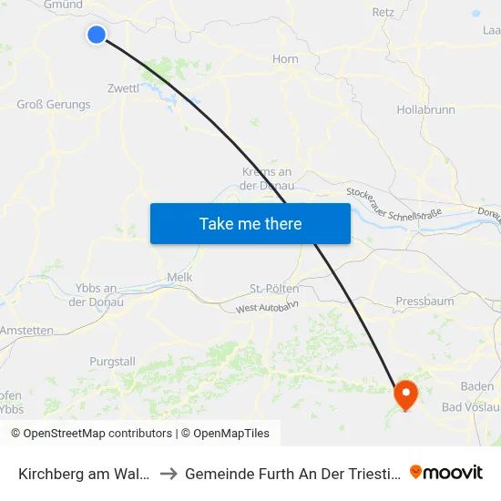 Kirchberg am Walde to Gemeinde Furth An Der Triesting map