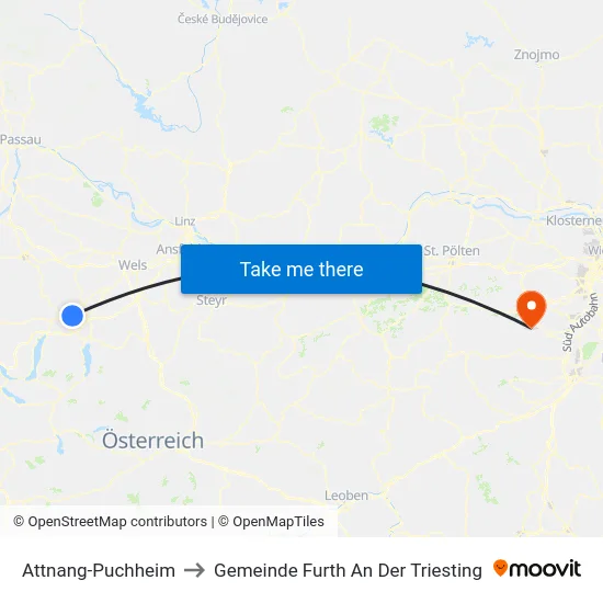 Attnang-Puchheim to Gemeinde Furth An Der Triesting map