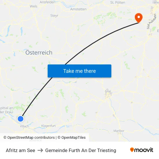 Afritz am See to Gemeinde Furth An Der Triesting map