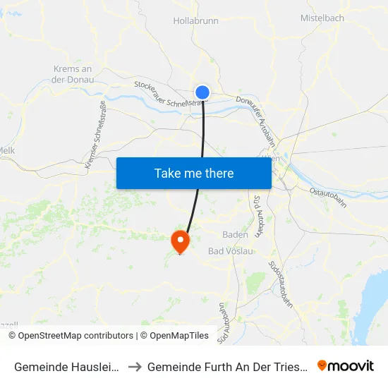 Gemeinde Hausleiten to Gemeinde Furth An Der Triesting map